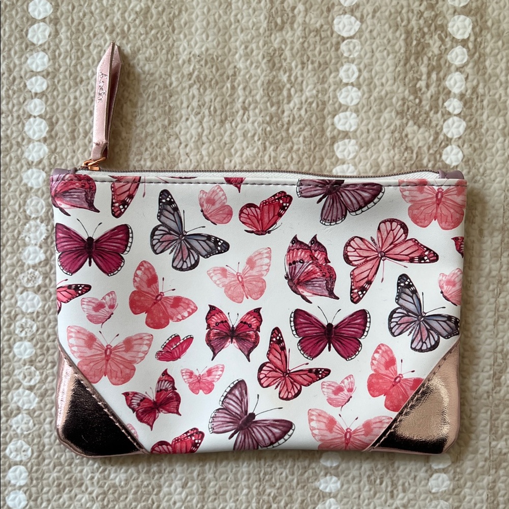 Ipsy Butterfly Cosmetic Bag with Pink and Rose Gold Accents